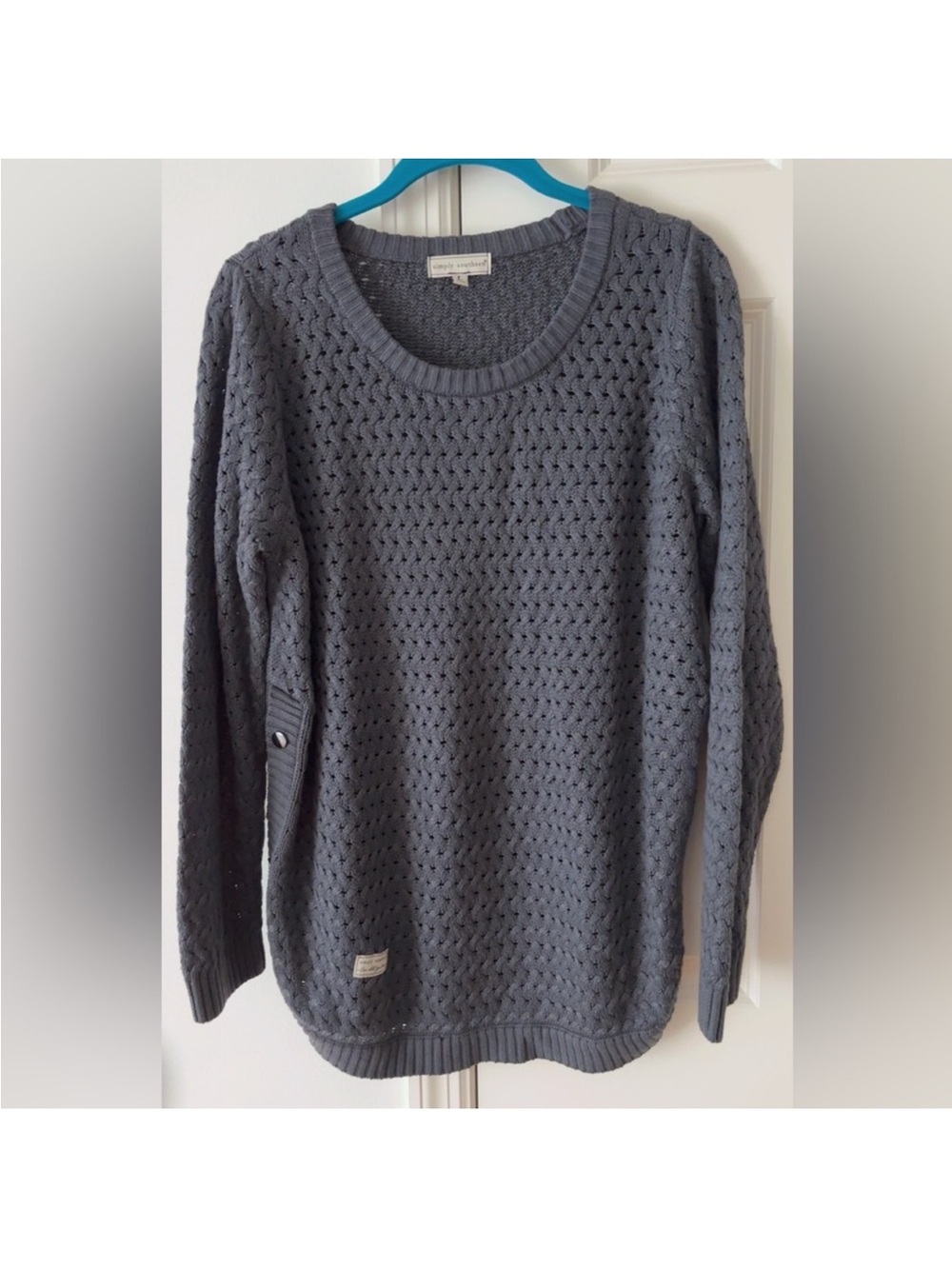 NWOT ~ Simply Southern Gray Open-Knit Crewneck Sweater ~ Size L